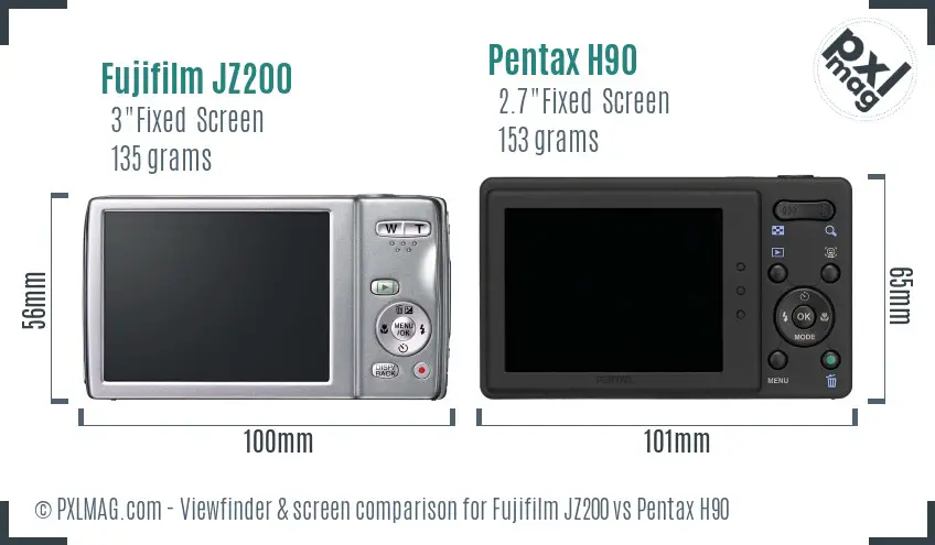 Fujifilm JZ200 vs Pentax H90 Screen and Viewfinder comparison