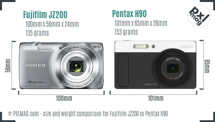 Fujifilm JZ200 vs Pentax H90 size comparison