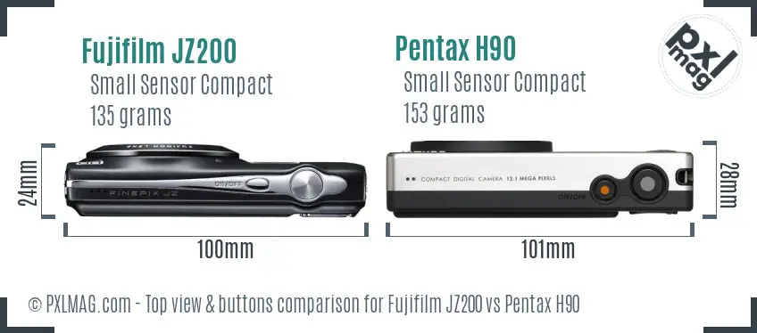 Fujifilm JZ200 vs Pentax H90 top view buttons comparison