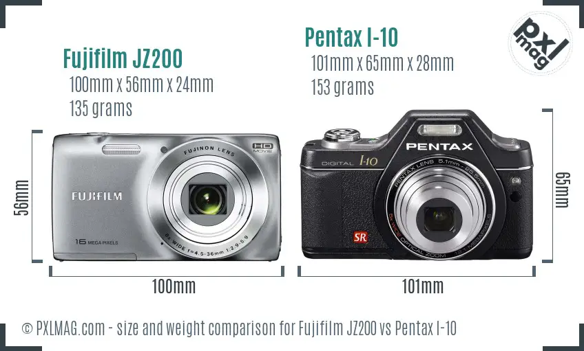 Fujifilm JZ200 vs Pentax I-10 size comparison