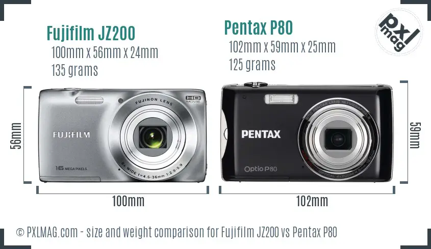Fujifilm JZ200 vs Pentax P80 size comparison
