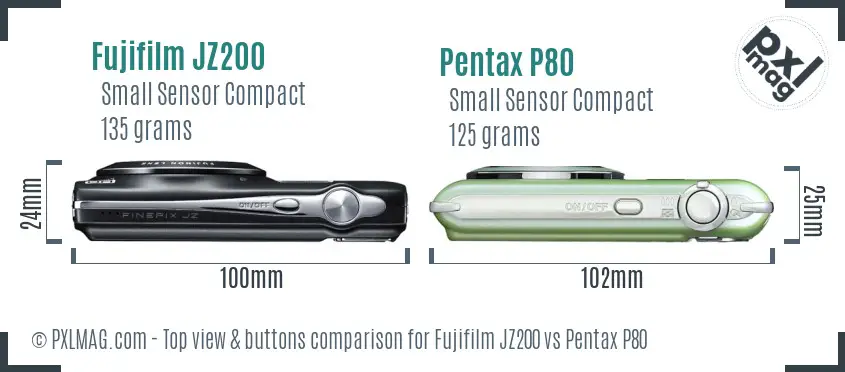 Fujifilm JZ200 vs Pentax P80 top view buttons comparison