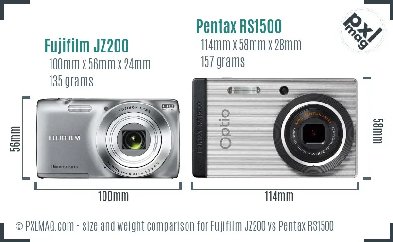 Fujifilm JZ200 vs Pentax RS1500 size comparison