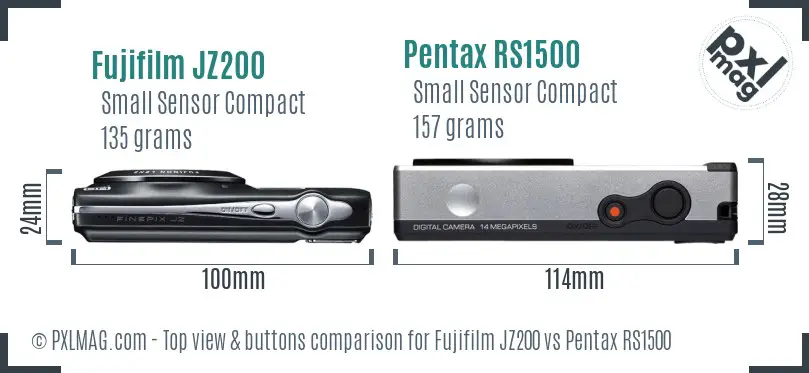 Fujifilm JZ200 vs Pentax RS1500 top view buttons comparison