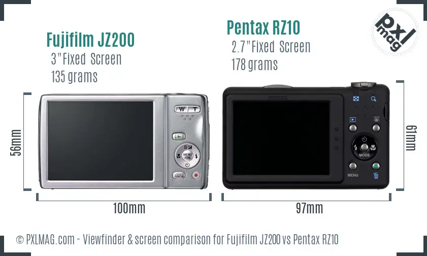 Fujifilm JZ200 vs Pentax RZ10 Screen and Viewfinder comparison