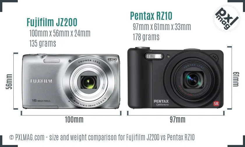 Fujifilm JZ200 vs Pentax RZ10 size comparison