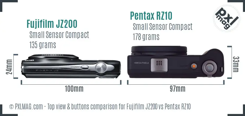 Fujifilm JZ200 vs Pentax RZ10 top view buttons comparison