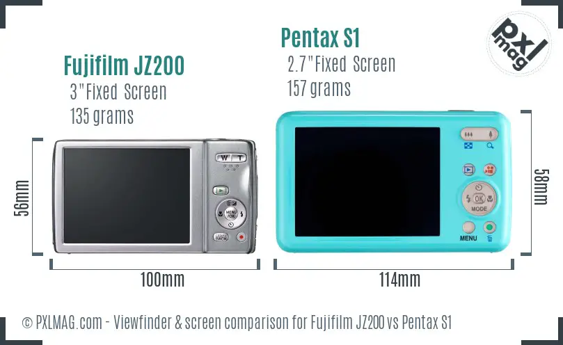 Fujifilm JZ200 vs Pentax S1 Screen and Viewfinder comparison