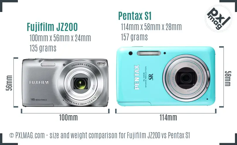 Fujifilm JZ200 vs Pentax S1 size comparison