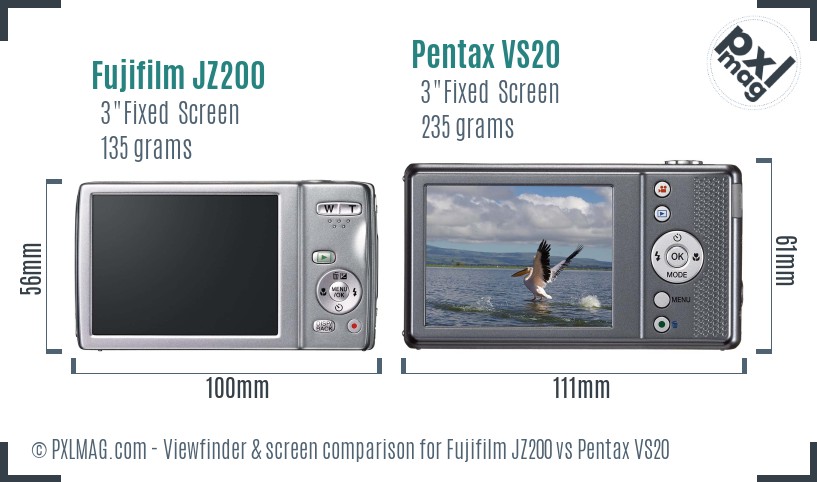 Fujifilm JZ200 vs Pentax VS20 Screen and Viewfinder comparison