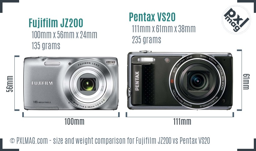 Fujifilm JZ200 vs Pentax VS20 size comparison Fujifilm JZ200 vs Pentax VS20 size comparison