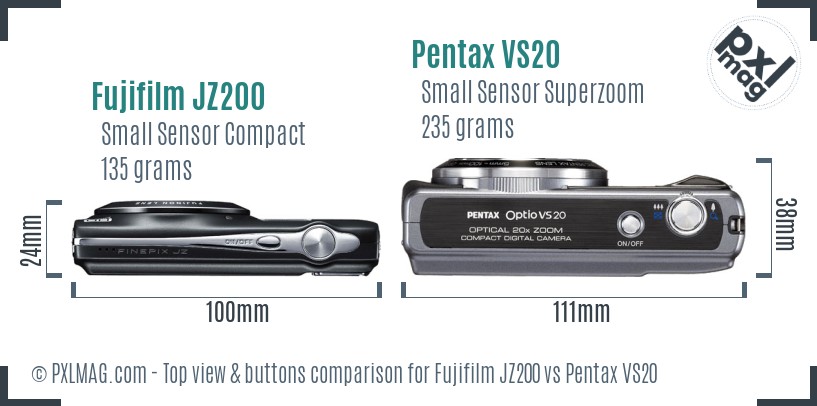 Fujifilm JZ200 vs Pentax VS20 top view buttons comparison
