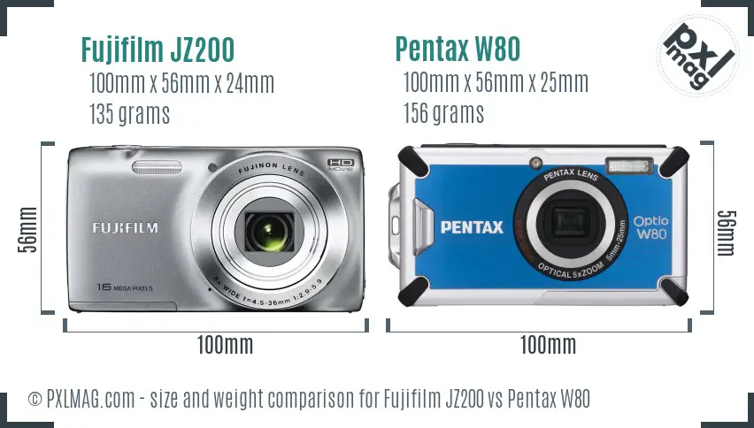 Fujifilm JZ200 vs Pentax W80 size comparison