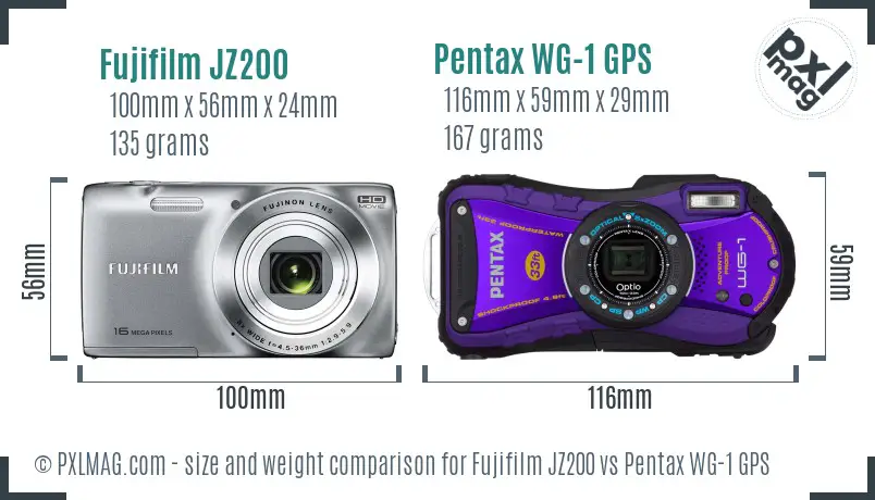 Fujifilm JZ200 vs Pentax WG-1 GPS size comparison