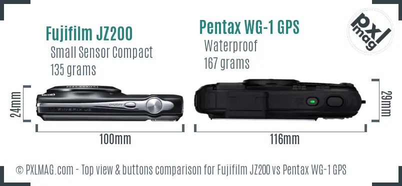 Fujifilm JZ200 vs Pentax WG-1 GPS top view buttons comparison