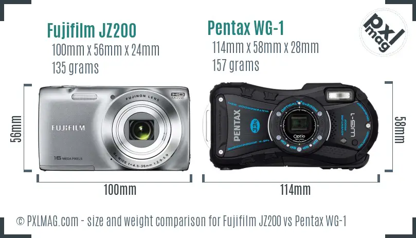 Fujifilm JZ200 vs Pentax WG-1 size comparison