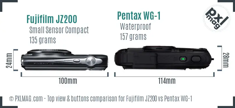 Fujifilm JZ200 vs Pentax WG-1 top view buttons comparison