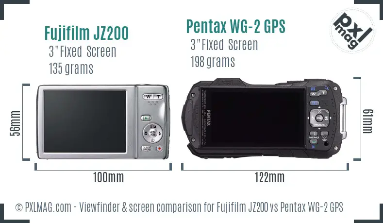 Fujifilm JZ200 vs Pentax WG-2 GPS Screen and Viewfinder comparison