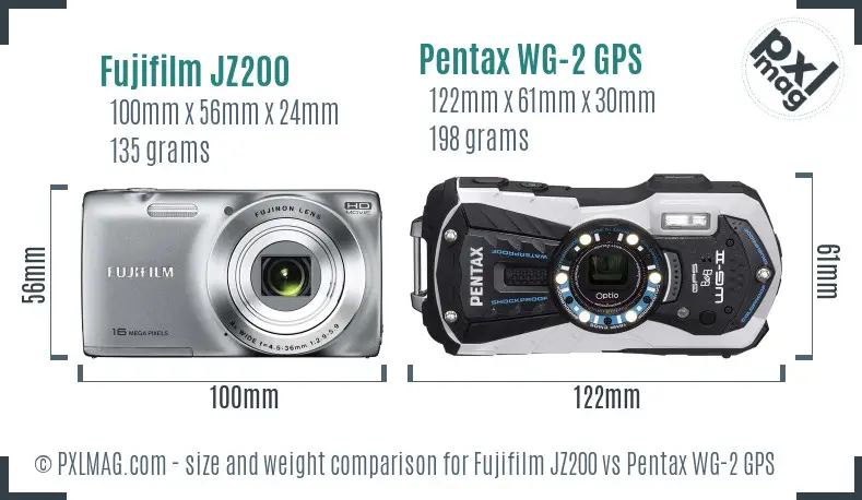 Fujifilm JZ200 vs Pentax WG-2 GPS size comparison