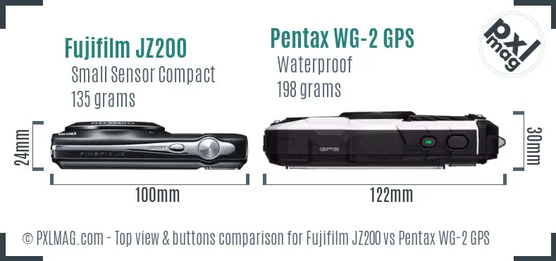 Fujifilm JZ200 vs Pentax WG-2 GPS top view buttons comparison