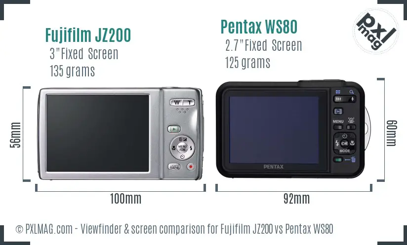 Fujifilm JZ200 vs Pentax WS80 Screen and Viewfinder comparison