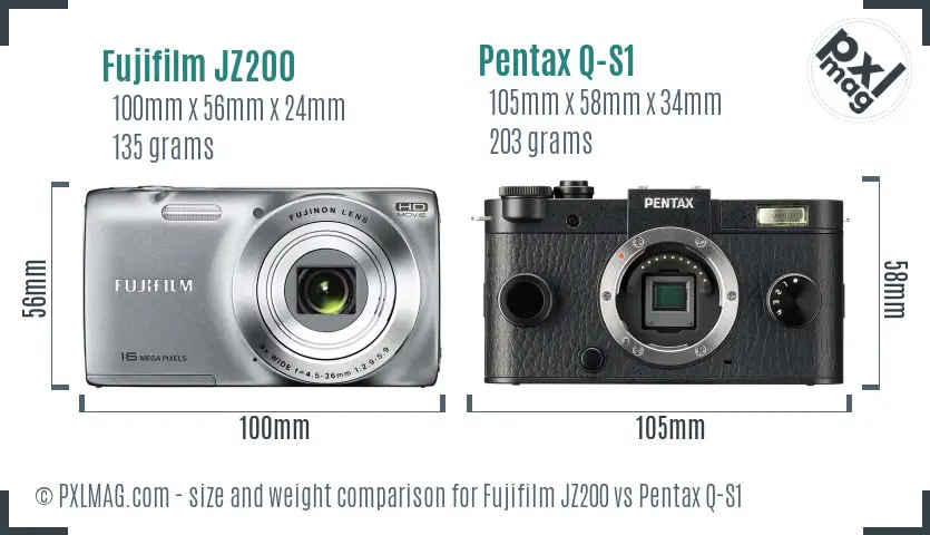 Fujifilm JZ200 vs Pentax Q-S1 size comparison