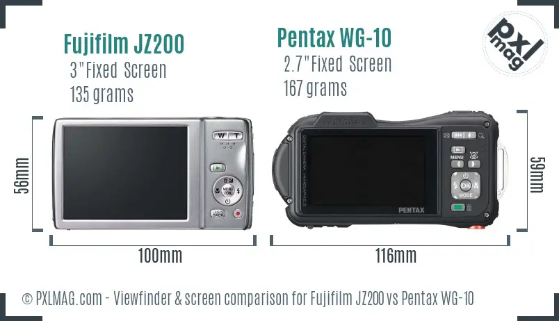 Fujifilm JZ200 vs Pentax WG-10 Screen and Viewfinder comparison