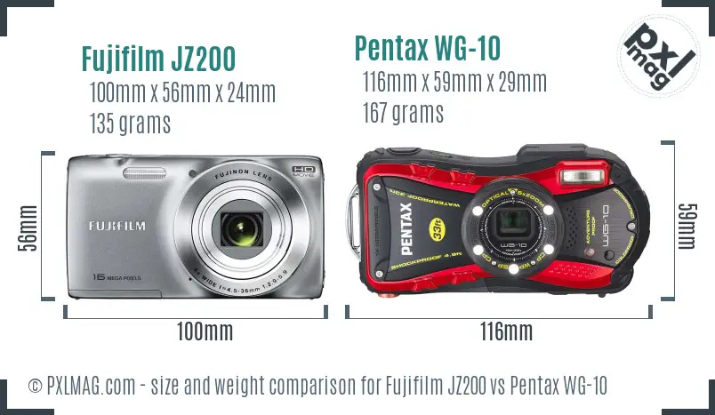 Fujifilm JZ200 vs Pentax WG-10 size comparison