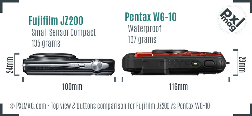 Fujifilm JZ200 vs Pentax WG-10 top view buttons comparison