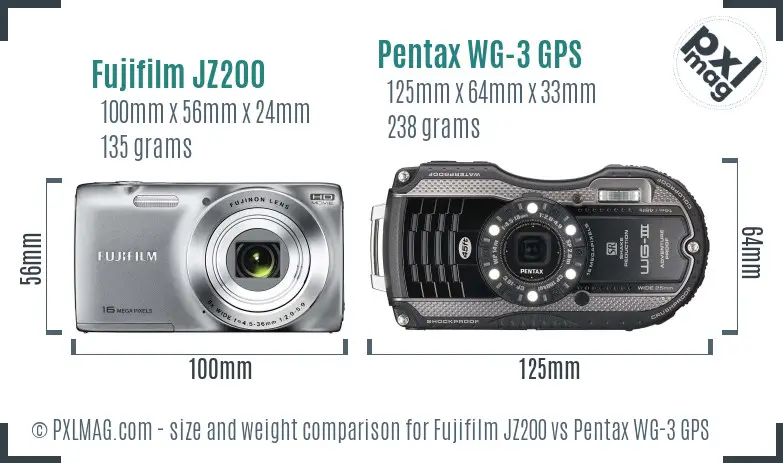 Fujifilm JZ200 vs Pentax WG-3 GPS size comparison Fujifilm JZ200 vs Pentax WG-3 GPS size comparison