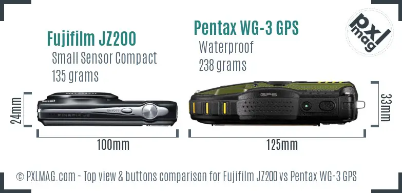 Fujifilm JZ200 vs Pentax WG-3 GPS top view buttons comparison Fujifilm JZ200 vs Pentax WG-3 GPS top view buttons comparison