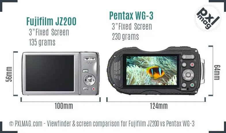 Fujifilm JZ200 vs Pentax WG-3 Screen and Viewfinder comparison