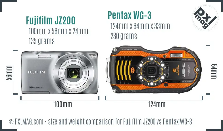 Fujifilm JZ200 vs Pentax WG-3 size comparison