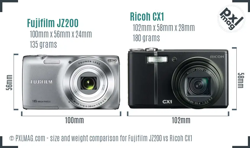 Fujifilm JZ200 vs Ricoh CX1 size comparison Fujifilm JZ200 vs Ricoh CX1 size comparison