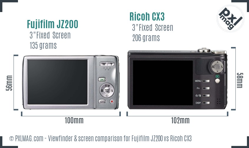 Fujifilm JZ200 vs Ricoh CX3 Screen and Viewfinder comparison
