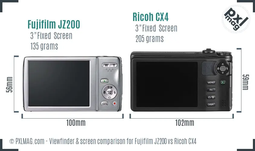 Fujifilm JZ200 vs Ricoh CX4 Screen and Viewfinder comparison