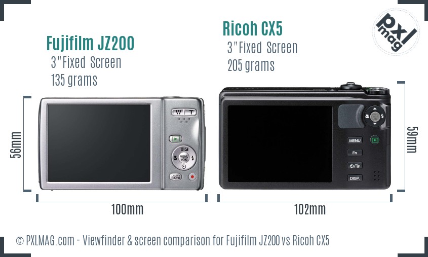 Fujifilm JZ200 vs Ricoh CX5 Screen and Viewfinder comparison