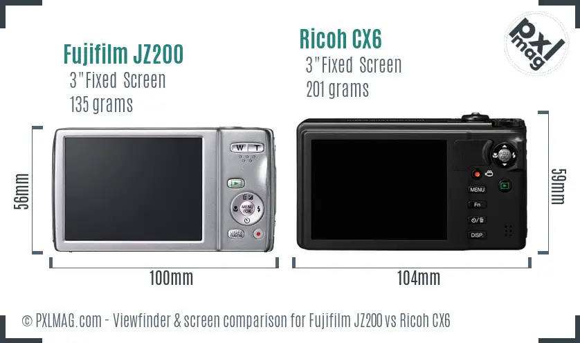 Fujifilm JZ200 vs Ricoh CX6 Screen and Viewfinder comparison