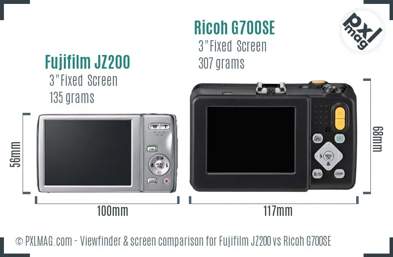 Fujifilm JZ200 vs Ricoh G700SE Screen and Viewfinder comparison