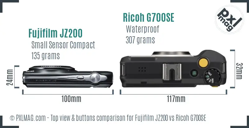 Fujifilm JZ200 vs Ricoh G700SE top view buttons comparison