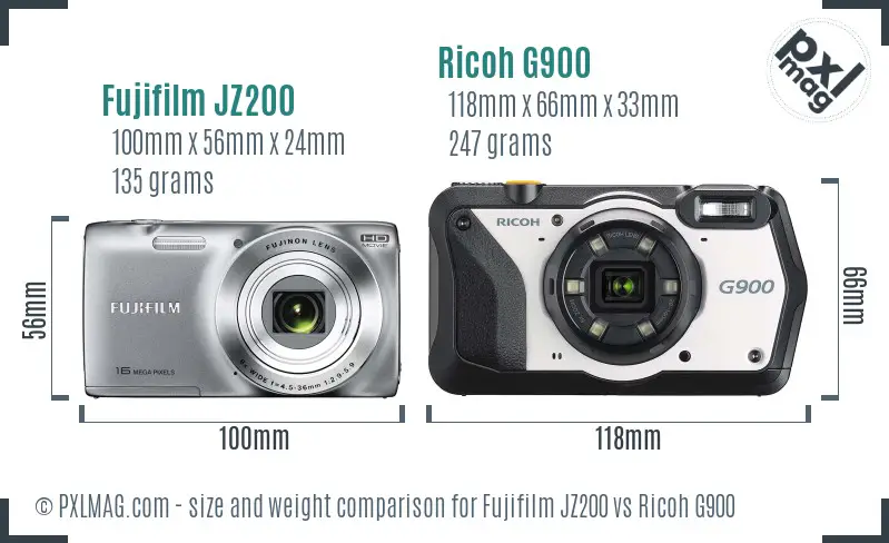 Fujifilm JZ200 vs Ricoh G900 size comparison