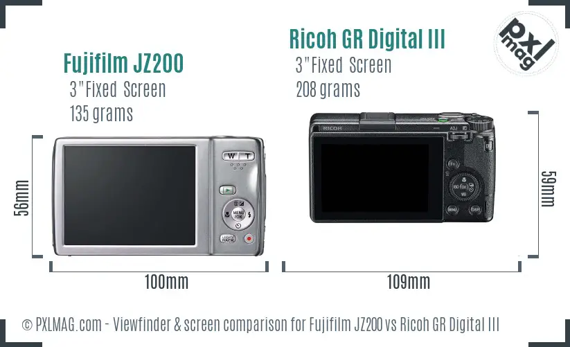 Fujifilm JZ200 vs Ricoh GR Digital III Screen and Viewfinder comparison