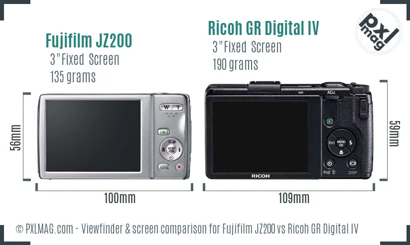 Fujifilm JZ200 vs Ricoh GR Digital IV Screen and Viewfinder comparison