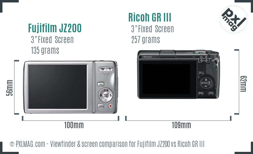 Fujifilm JZ200 vs Ricoh GR III Screen and Viewfinder comparison