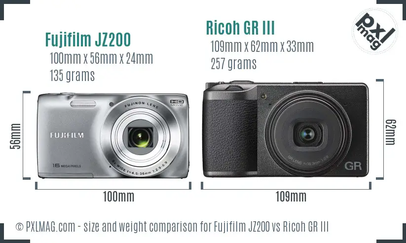 Fujifilm JZ200 vs Ricoh GR III size comparison