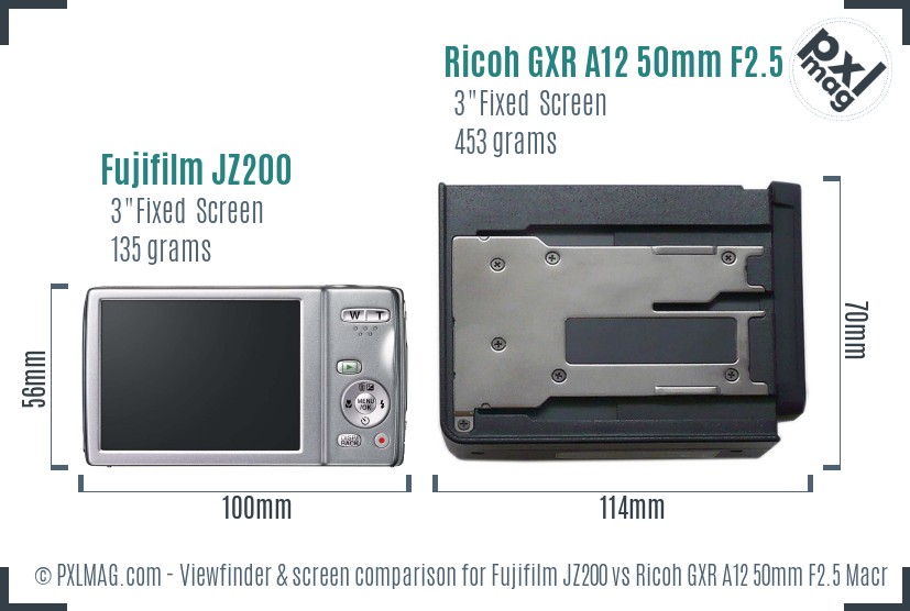 Fujifilm JZ200 vs Ricoh GXR A12 50mm F2.5 Macro Screen and Viewfinder comparison