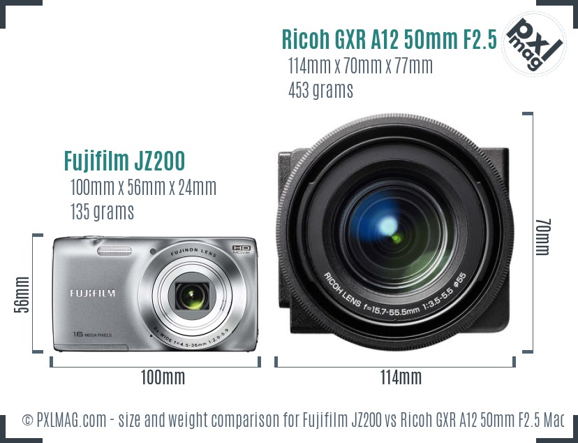 Fujifilm JZ200 vs Ricoh GXR A12 50mm F2.5 Macro size comparison