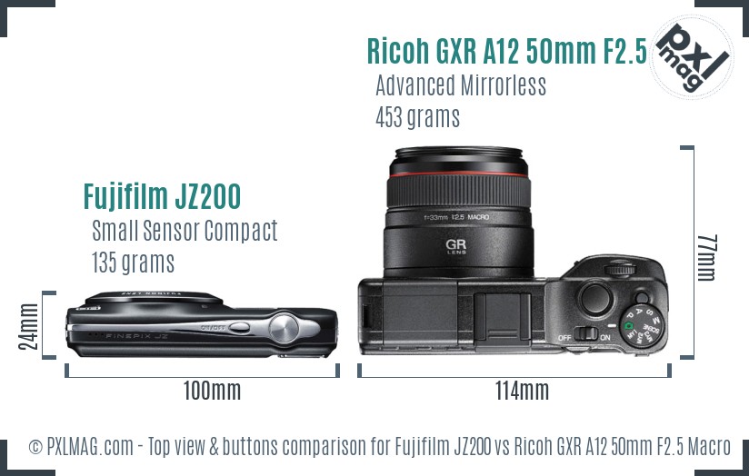 Fujifilm JZ200 vs Ricoh GXR A12 50mm F2.5 Macro top view buttons comparison