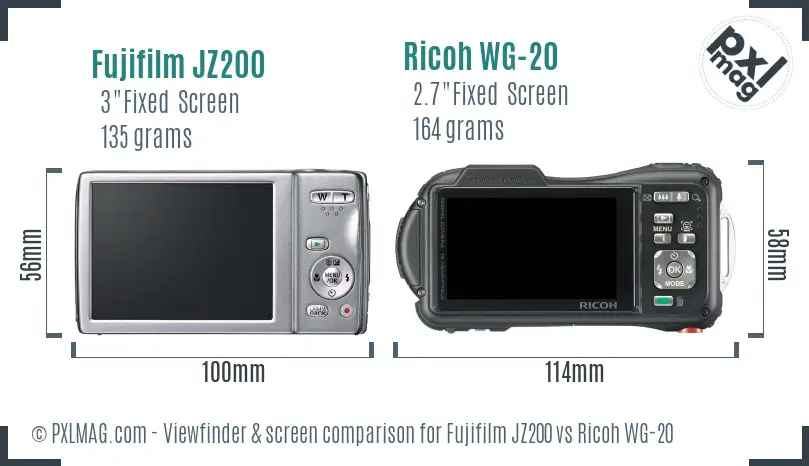 Fujifilm JZ200 vs Ricoh WG-20 Screen and Viewfinder comparison