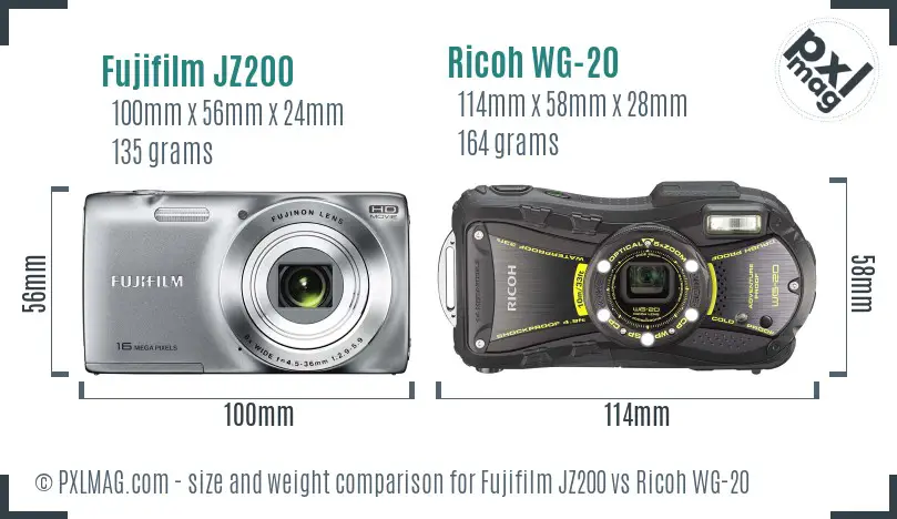 Fujifilm JZ200 vs Ricoh WG-20 size comparison